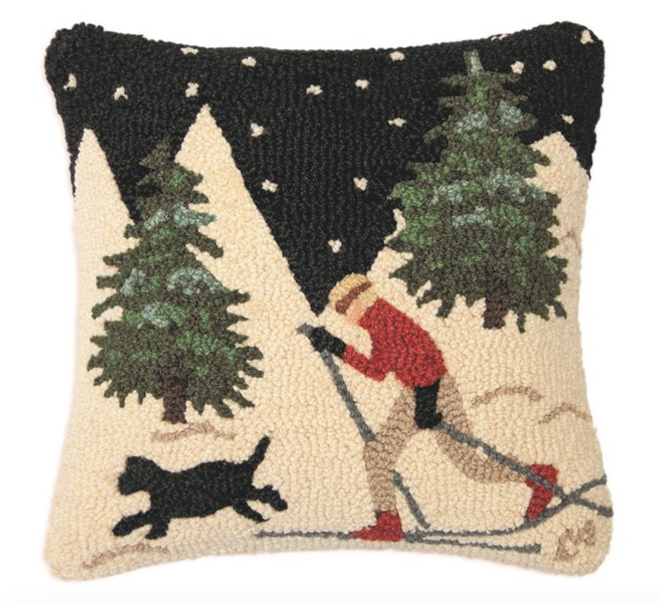 Night Skiing with Dog Pillow