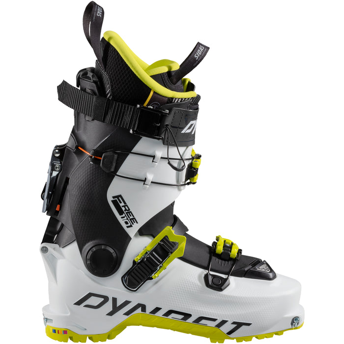 green, white and black mens ski touring boot, 3 piece ski boot with 3 buckles, hoji lever lock system