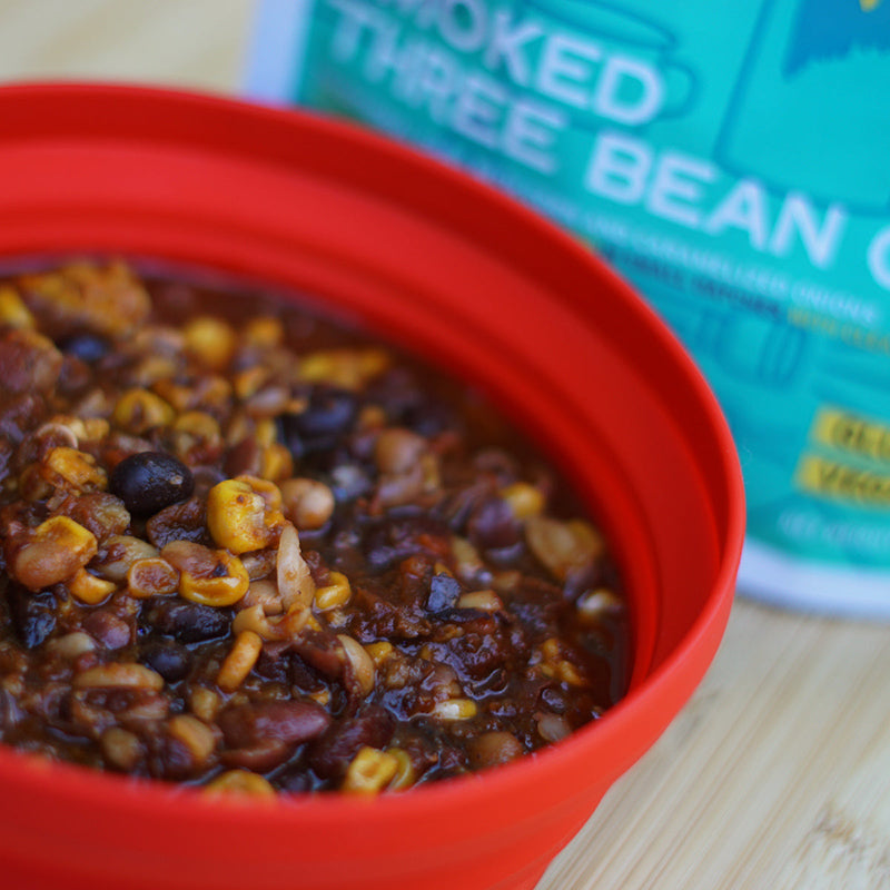 Good To-Go Vegan Smoked Three Bean Chili camping food in a bowl