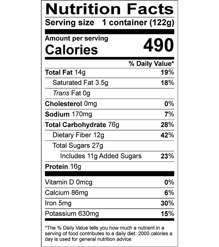 Good To-Go Vegan Oatmeal Nutrition Facts