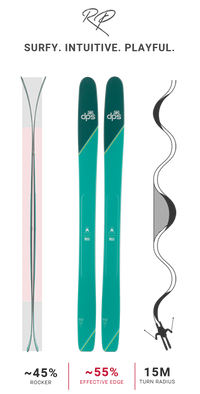 rocker profile, topsheet and turn radius shape of dps pagoda green skis