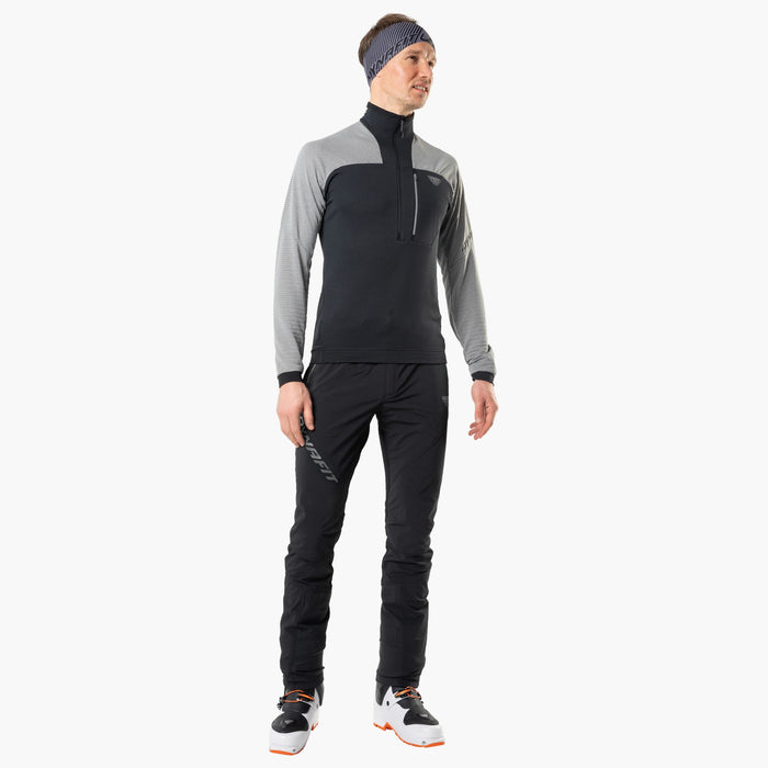 Model wearing Dynafit Speed Polartec Half-Zip Men's fleece in quiet shade melange (front)