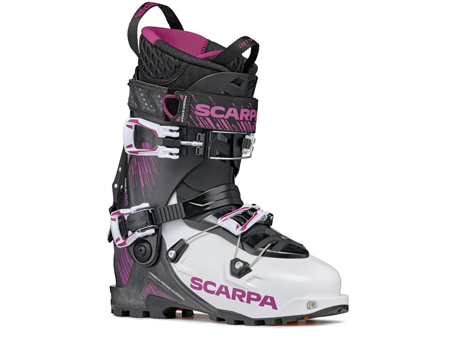 side shot of the scarpa tea rs women's ski boots