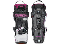 front and back shot of the scarpa gea women's ski boots