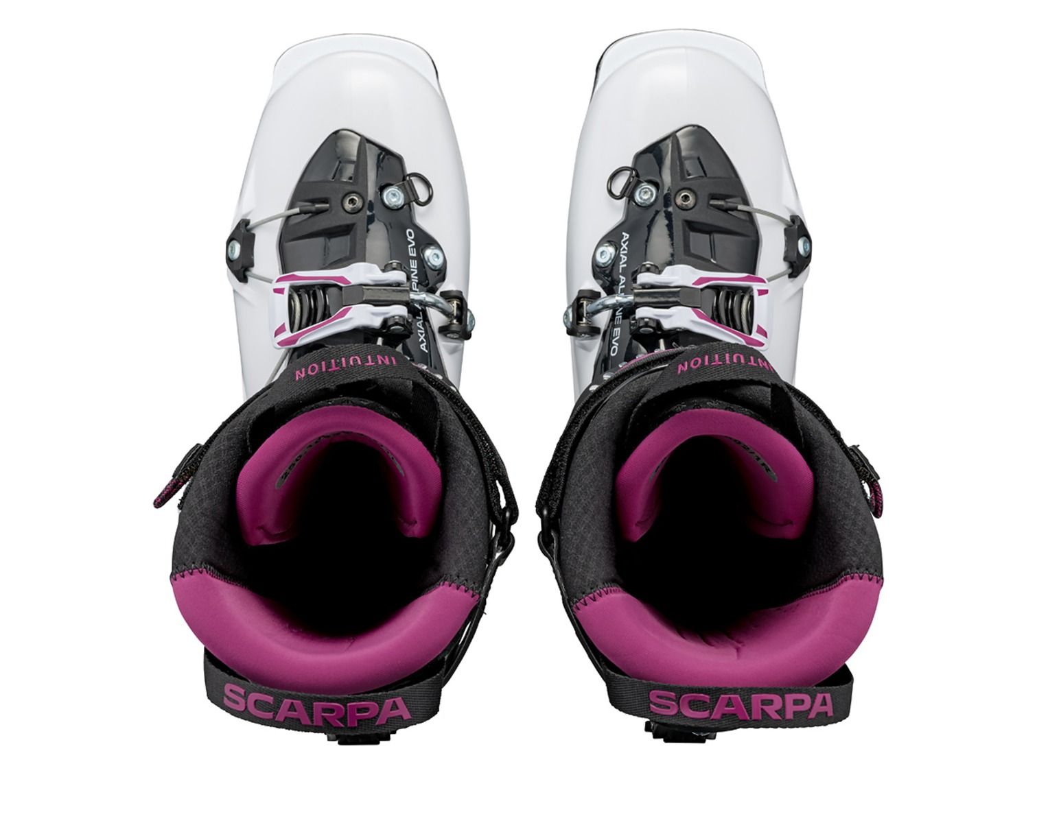 looking down at the scarpa gea rs ski boots