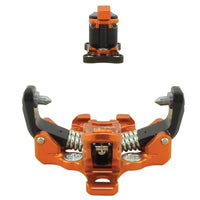 front view of toe and heel piece of oazo pin touring ski binding